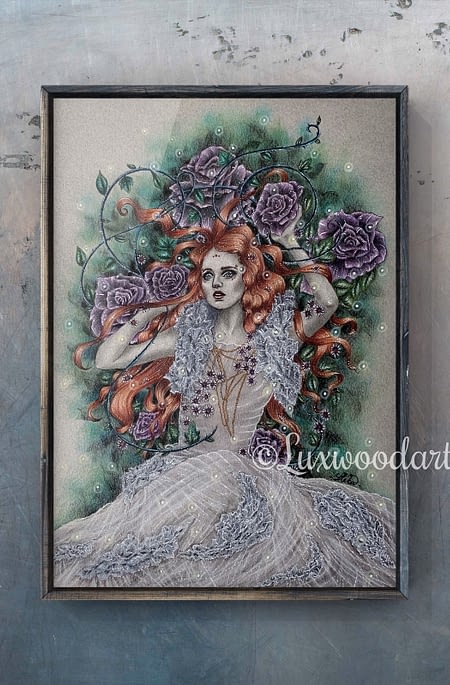 Underwood Diva - Original illustration - fairy girl lying on grass and flowers