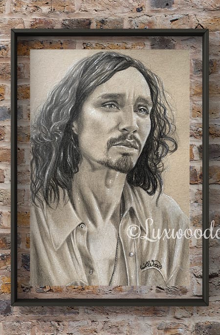 Robert Sheehan portrait 2 - Color pencil and white Posca pen on toned tan paper