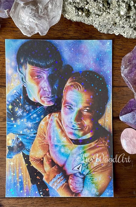 Kirk & Spock galactic card with a holographic stars finish - Star Trek