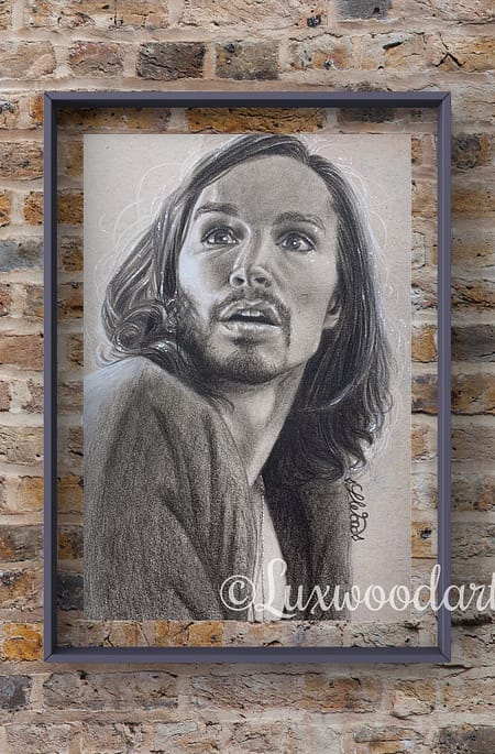 Robert Sheehan portrait 9 - Color pencil and white Posca pen on toned tan paper