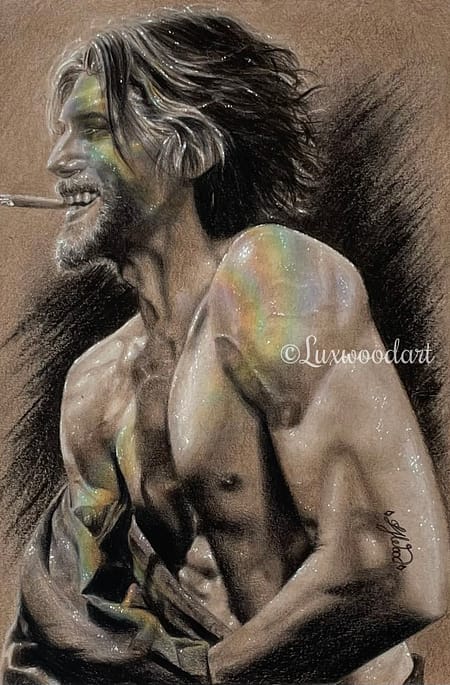 Sepia and Rainbow Cullen -Anson Mount / Cullent Bohannon fanart - color pencil portrait