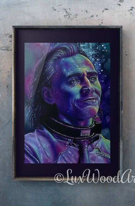 Loki dark flaire lights - framed portrait - Color pencil on toned tan paper
