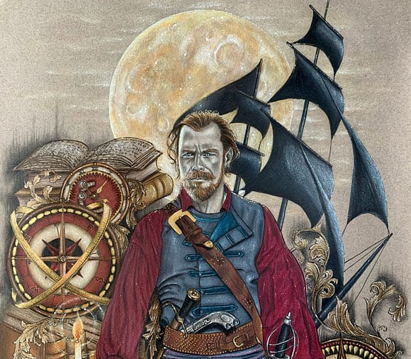 Never surrender - Toby Stephens - Mixed media illustration on paper - Black Sails fanart