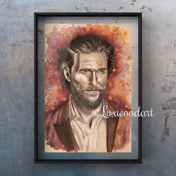 Matthew McConaughey original mixed media portrait on toned paper - fanart