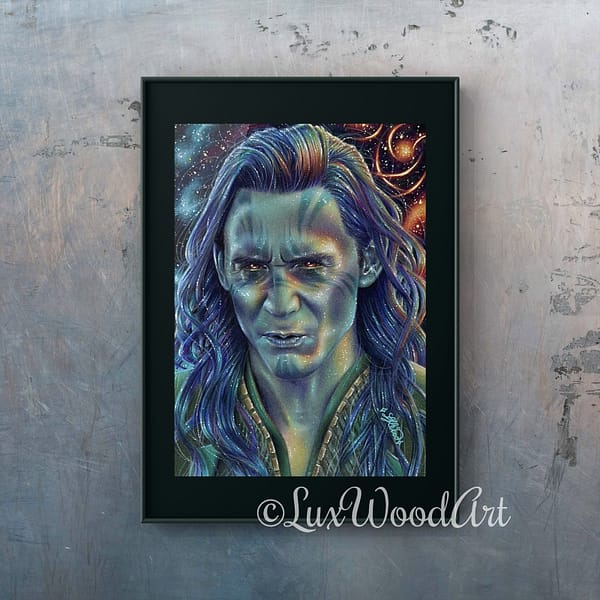 Opal Galaxy Loki - Color pencil on toned tan paper, framed - Tom Hiddleston fanart