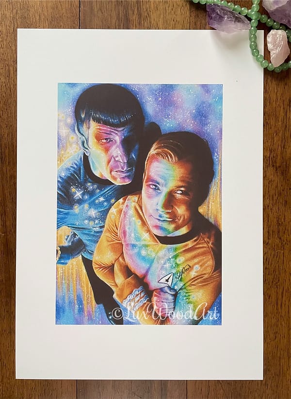 Kirk and Spock galactic selfie print - WM - Lux Wood Art