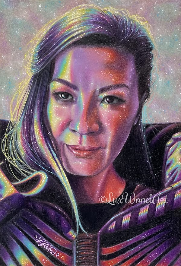 Philippa Georgiou galaxy portrait 1 - color pencil and posca - Discovery fanart